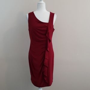 Enfocus Studios Burgandy Ruffle Sheath Dress Sz 10